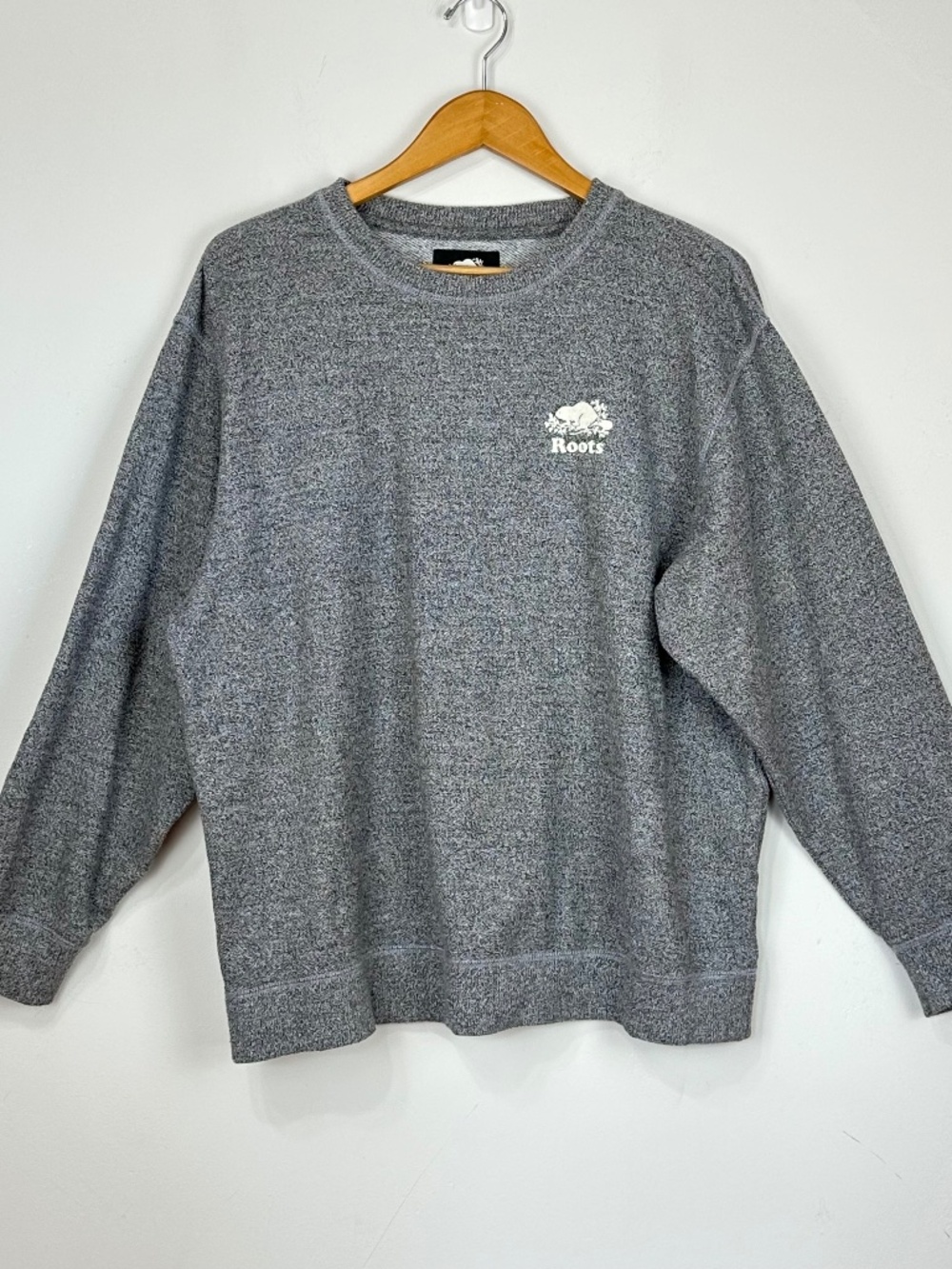 Roots Mens Crew Neck Gray Long Sleeve Sweatshirt XL Logo Winter Fall
